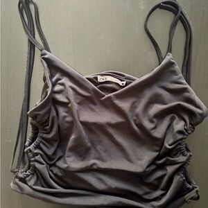 Zara Black Ruched Spaghetti-Strap Camisole